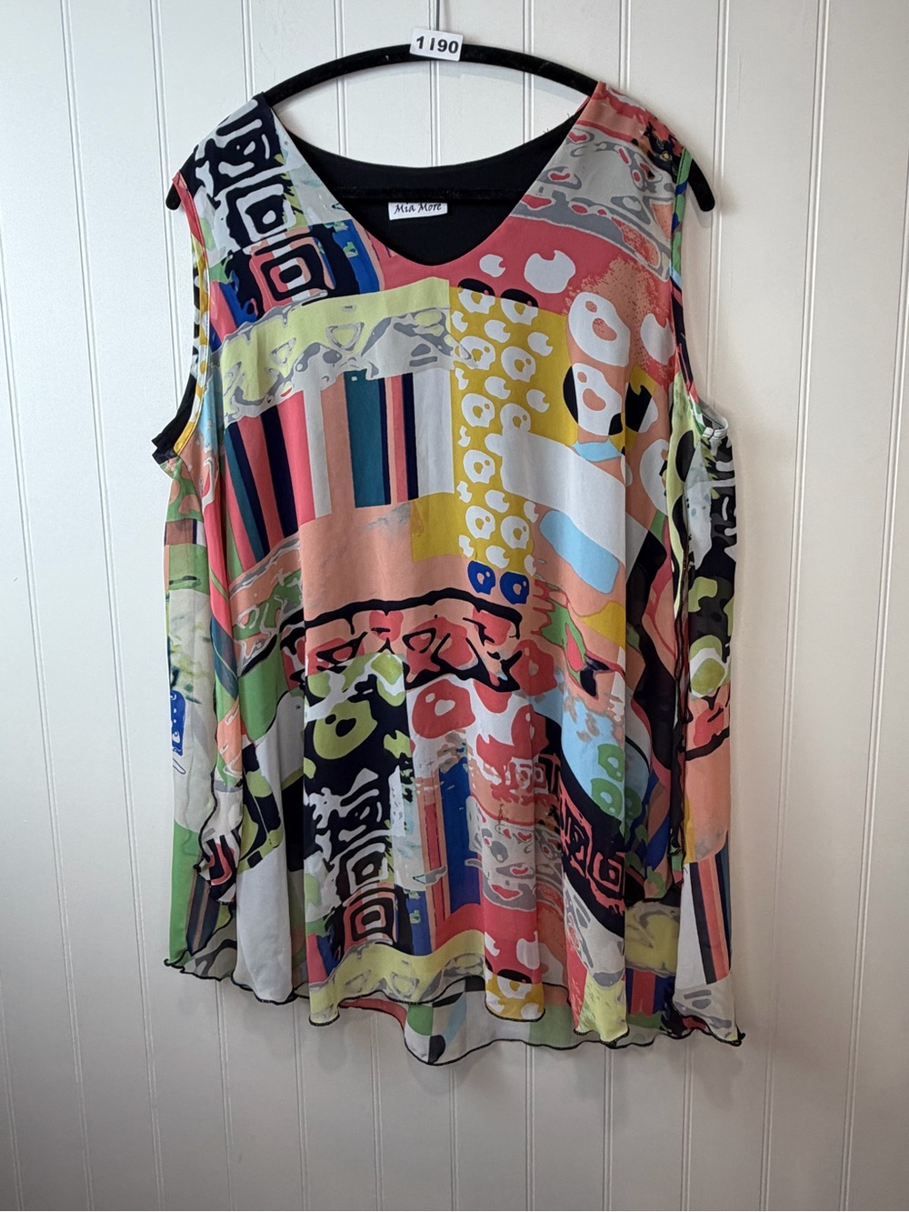 Mia More Abstract Art Cold Shoulder Tunic Top Plus Size Colorful Boho
